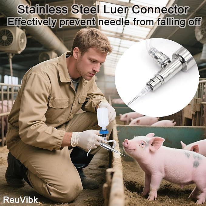 5ML Livestock Syringe Gun, Automatic Self Refill Injection Gun Continuous Adjustable Bottle Attachment Livestock Animal Syringe with 10 Needles, for Chicken, Duck, Pig, Sheep, Cow Poultry