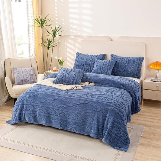 YUSOKI Sherpa Twin XL Blanket(Without Pillows)-3D Stylish Design Super Soft Blankets for Teen Girls Women Couch Bed Sofa Chair Men Boys Gift(Washed Blue,65"x90")