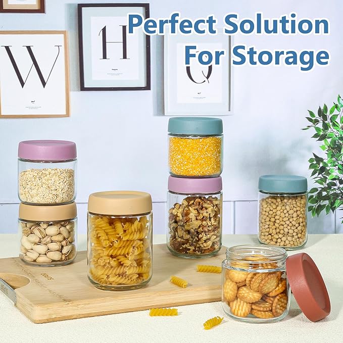 KEYWING 12 Pack Overnight Oats Containers With Lids, 10 oz Wide Mouth Mason Jars with Airtight Lids, Meal Prep Containers Food Storage Glass Jars in Bulk for Snack Yogurt Salad Spice Cereal