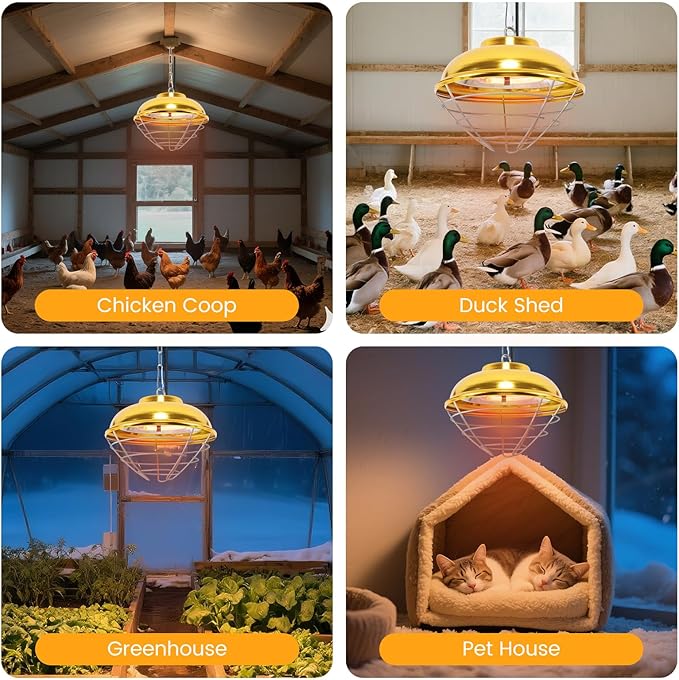 Hanging Chicken Coop Heater, 300W 2 Heating Levels Premium Waterproof Heaters for Chicks Brooder Pen, Duck, Pet House, Poultry, Greenhouse Plant