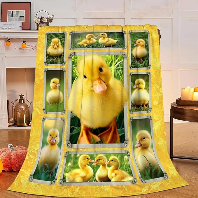Duck Blanket, Cute Yellow Duck Throw Blanket, Ducks Gifts Blankets Stuff Fleece Flannel Plush for Girls Women Men Boys Lovers Adults Soft Bedding Gift for Sofa Bed Office Home Decor 80"x60"