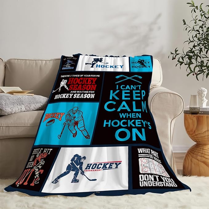 Super Soft Warm Ice Hockey Fleece Throw Blanket - Cozy Fluffy Plush Stuff Lightweight Flannel Gifts for Kids & Adults - 60"X50"