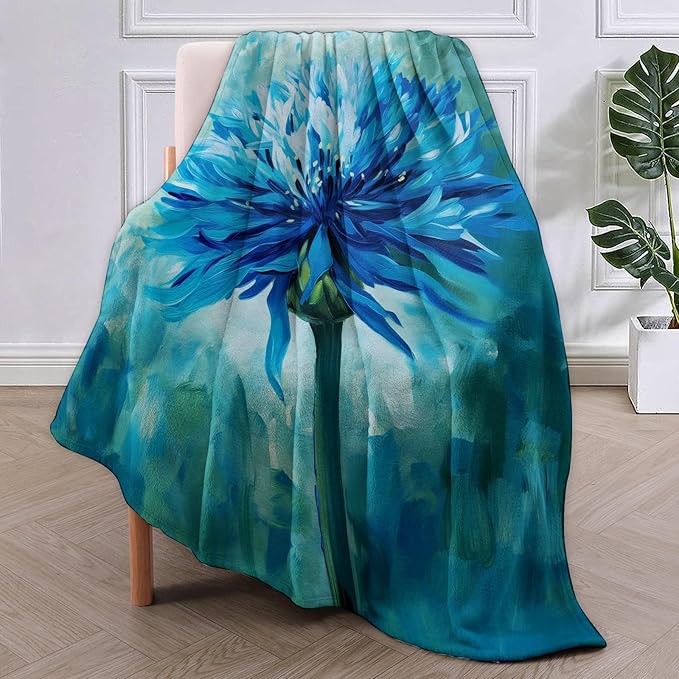 Cornflower Blanket, 50"x60" Blue Blossom Floral Flannel Fleece Throw for Kids & Adults, Ultra-Soft and Warm Home Decor Blanket, Cornflower Gifts