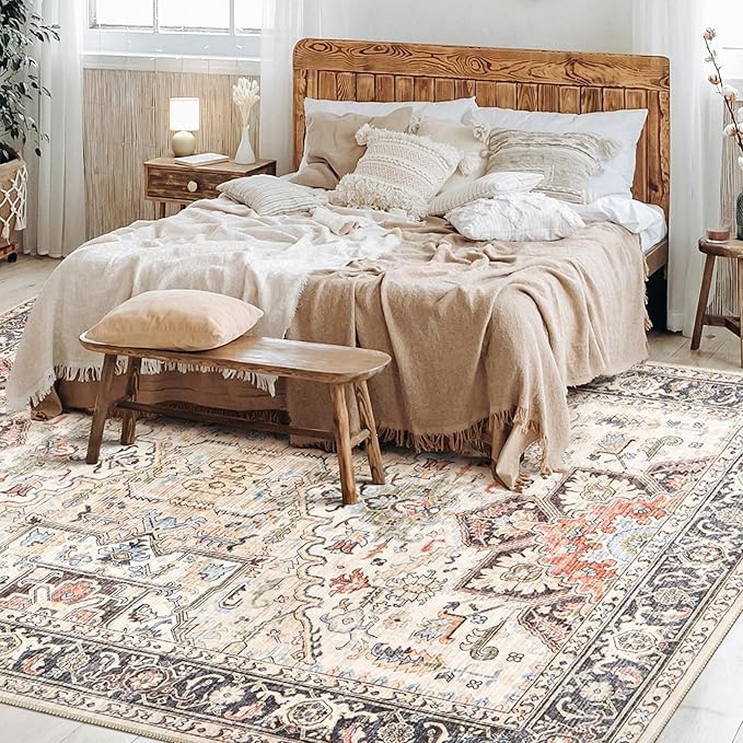 9x12 Area Rugs for Living Room - Large Carpet Ultra Thin Soft Washable Oriental Vintage Floral Distressed Rug Big Indoor Carpets for Bedroom Nursery Dorm Home Decor Aesthetic - Multi