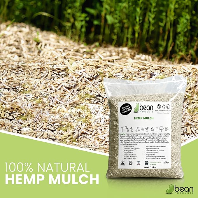 Garden Bed Organic Soil Conditioner - Hemp HURD Garden Mulch - Eco Friendly Potting Soil Aid - Moisture Retaining - Weed Suppressor - Perfect for Flowers & Vegetables - Grown in The US - 1 lb.