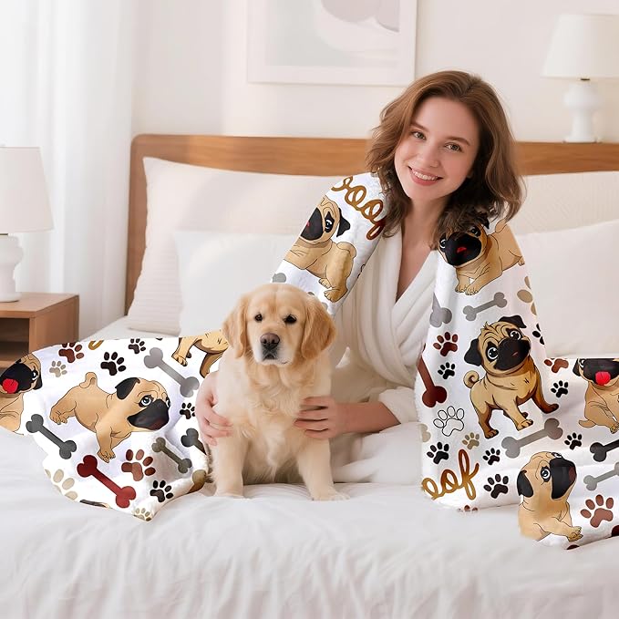 Pug Blanket Gifts Warm Pugs Throw Blanket Pug Lovers Birthday Gifts Decor for Kids Adults 60"x50"