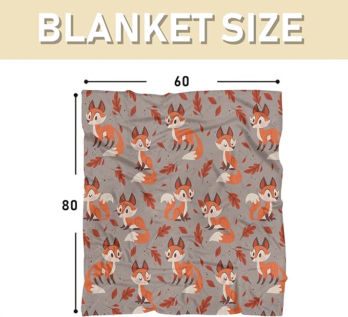 Cute Fox Blanket for Women Girls Kids Adults 60" x 80", Flannel Throw for Sofa Couch Bed Living Room, Gifts for Animal Lovers