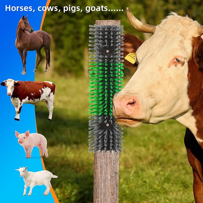 Livestock Scratch Brush for Cattle, Horses, Goats, Cow, Durable Scratching & Massage Grooming Tool for Healthy Coat, Relieves Itching, Easy Install on Fence Posts(2pcs, Gray)