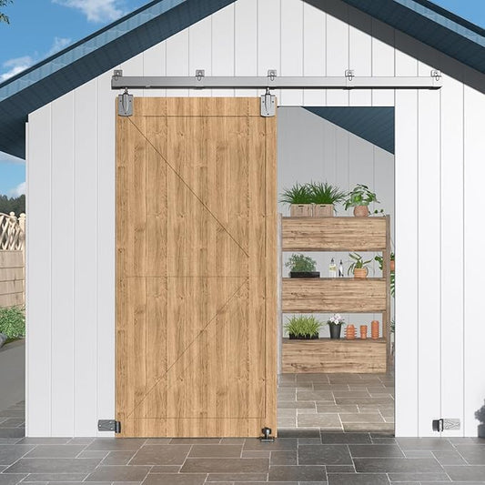 8FT Heavy Duty Exterior Barn Door Hardware Kit, BarnBase Box Rail Door Hardware Kit, Outdoor Hardware Kit for 1 Door(Door not Include), 450 lbs Capacity, Silver
