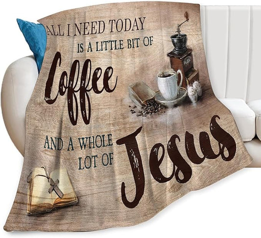 Tijuboni Christian Coffee Throw Blanket Religious Faith Gifts for Women Men Girls Boys Kids Adults Soft Flannel Fleece Blanket for Couch Sofa Bed Home Decor 40"x50"