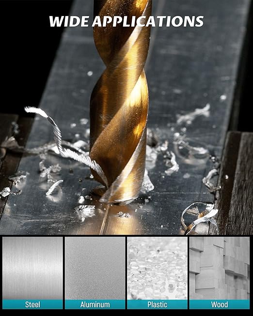 Lichamp 13-Piece HSS Drill Bit Set, Titanium Coating High-Speed Steel Drill Bits from 1/16" to 1/4" for Metal, Steel, Cast Iron and Plastic - Comes with Indexed Storage Case