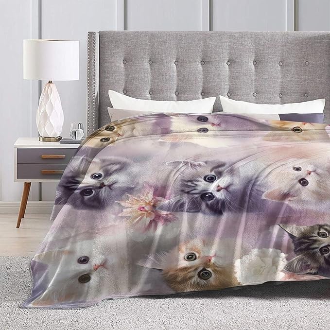 Kawaii Cat Blanket, Soft Plush Fleece Animal Throw Blanket - Cozy Warm Kittern Stuffed Blankets Bedding Cat Gifts for Lover Women Girls Kids Adults 40"X50"