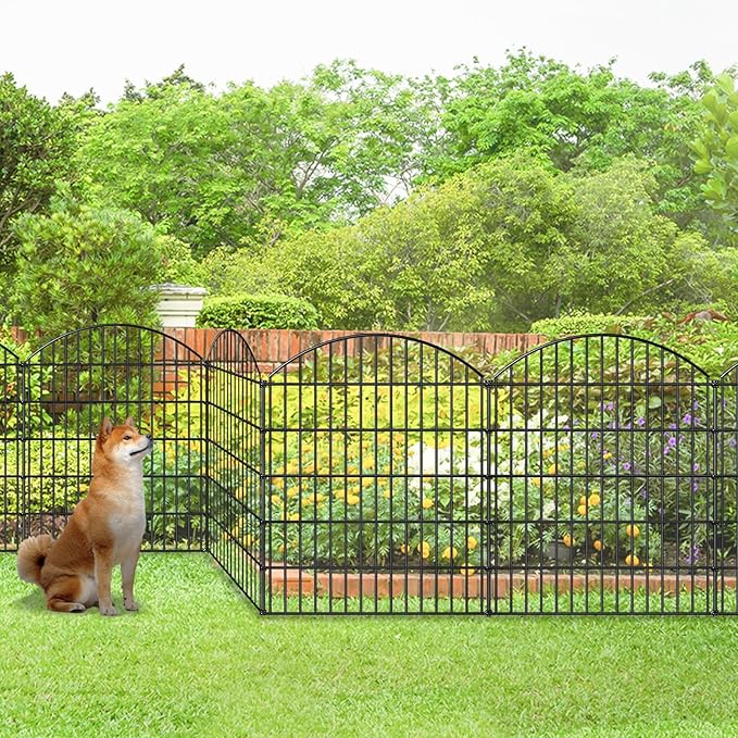 Decorative Metal Garden Fence Outdoor CTW3643, 43.2in H x 14.75 ft L, No Dig Temporary Dog Fence Border Fencing for Yard Patio Landscape Flower Bed,5 Panels + 6 Stakes, Black
