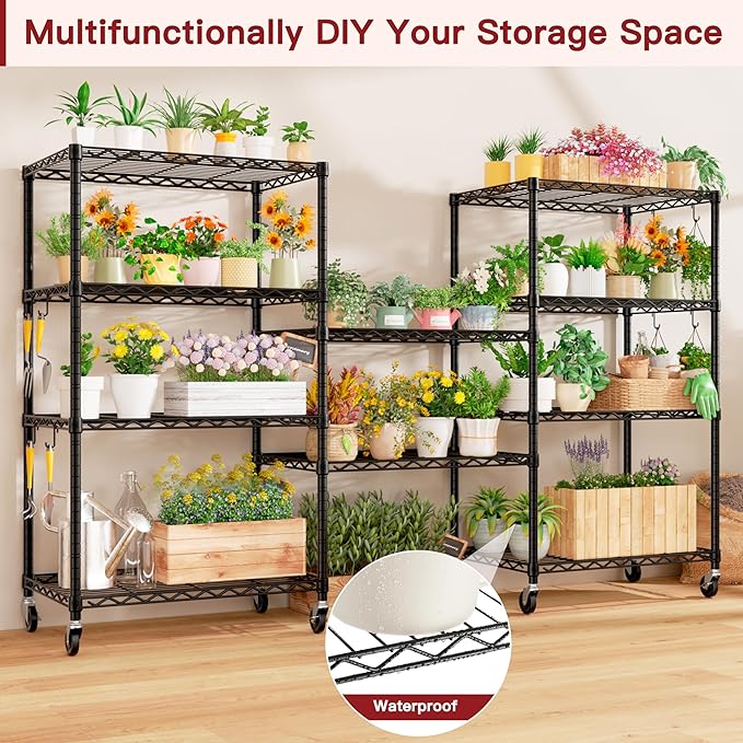 PrimeZone Wire Shelving Unit with Wheels, 5 Tier Adjustable NSF Certified Heavy Duty Metal Storage Shelves, Pantry Organizer Rack Rolling Kitchen Shelf for Closet, 24" W x 18" D x 75" H, Black, 3 PCS