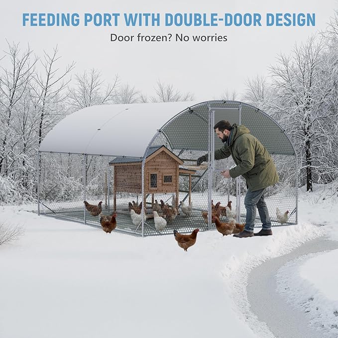 Large Metal Chicken Coop,10x13x6.5FT Chicken Run for Yard with Feeding Door, Round Top Walk-in Chicken Pen,Outdoor Poultry Cage with Anti-UV Cover,Duck Rabbit House