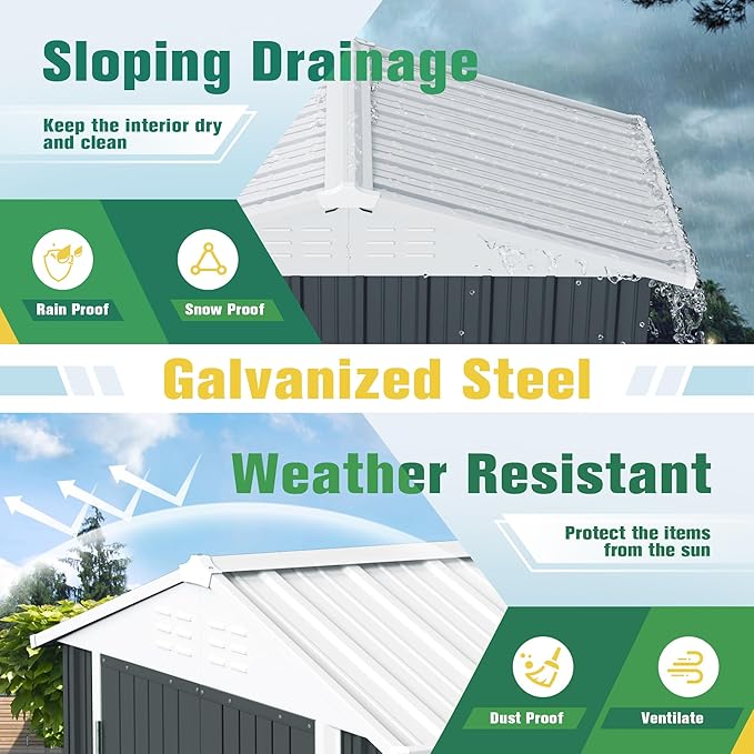 Flamaker 6x4 FT Storage Shed Waterproof Metal Garden Shed with Lockable Door Utility Tool Shed Outdoor Storage for Backyard, Patio and Lawn, Grey