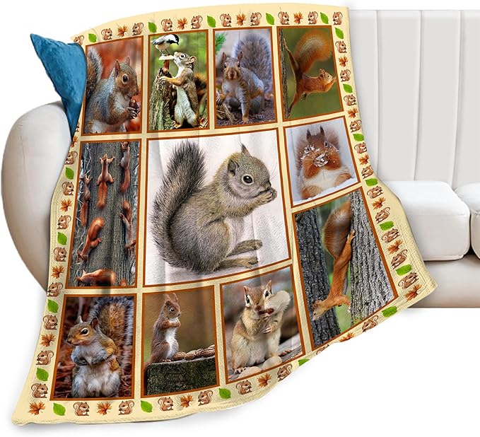 Cute Squirrel Decor Throw Blanket - Super Warm Soft Plush Lightweight Fleece Flannel Animals Blanket - Squirrels Gifts for Women, Girls, Boys, Men, Kids - Winter Couch Bedding - 40"X50"