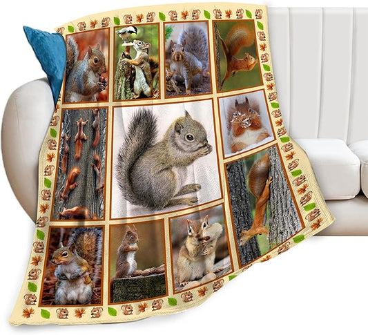 Cute Squirrel Decor Throw Blanket - Super Warm Soft Plush Lightweight Fleece Flannel Animals Blanket - Squirrels Gifts for Women, Girls, Boys, Men, Kids - Winter Couch Bedding - 40"X50"