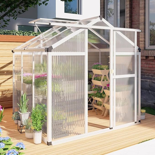 6 x 6 FT Greenhouse for Outdoors,Aluminum Walk-in Greenhouse,Silver
