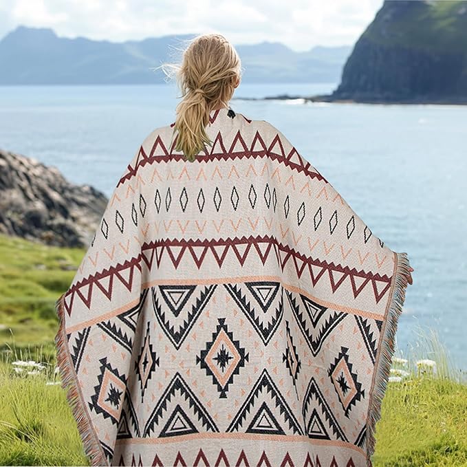 MACEVIA Western Aztec Blanket, Rustic Southwest Navajo Throw Blanket for Bedroom Decor, Tribal Tapestry in Aztec Design (50"70")