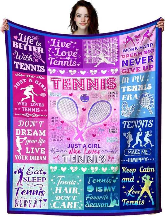 Tennis Throw Blanket Plush Fleece Soft Lightweight Flannel Fleece Blankets Decor for Couch Sofa Living Room Bedding 60"X50"