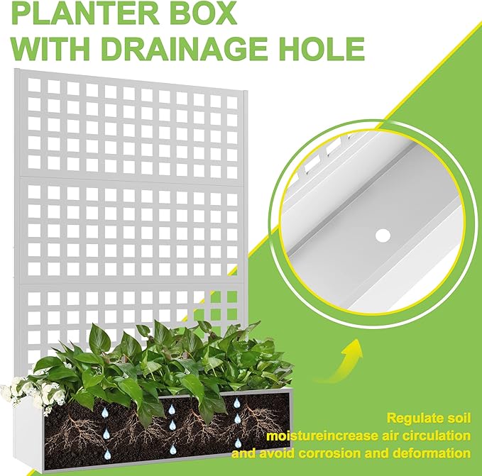 Elevens Metal Planter with Trellis, Outdoor Raised Garden Bed for Climbing Plants, Trellis Planter Box with Drainage Hole (71"x47"x16")