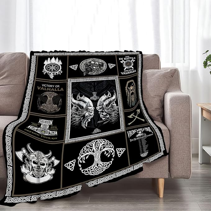 Medieval Viking Blanket Viking Decor Throw Blanket Warm Soft Plush Lightweight Fleece Flannel Blanket for Vikings Men Boys Girls Women Baby Kids for Winter Bed Couch Bed 50"X60"