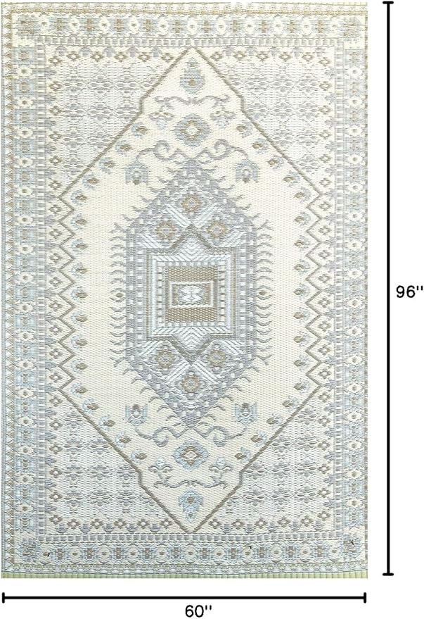 Mad Mats Traditional Outdoor Rug, Reversible Plastic Mat (5' x 8', Oriental Turkish - Pastel Silver)