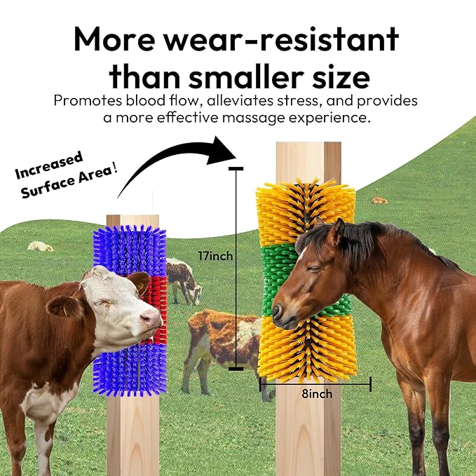 2PCS Large-Waist Livestock Scratching Brush for Cattle, Horses, Goats, Pigs & Sheep – Heavy-Duty Grooming & Massage Brush Relieves Itching – Includes 16 Screws