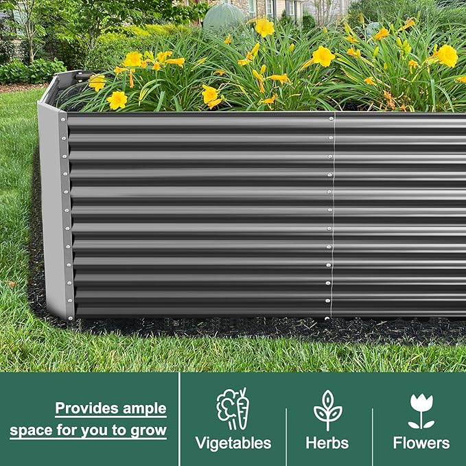 Land Guard 8x4x3ft Rectangular Galvanized Raised Garden Beds, Large-Capacity Metal Planter Box Outdoor, Durable Deep Raised Garden Bed 3ft Tall, Raised Beds for Gardening Vegetables, Modern Gray