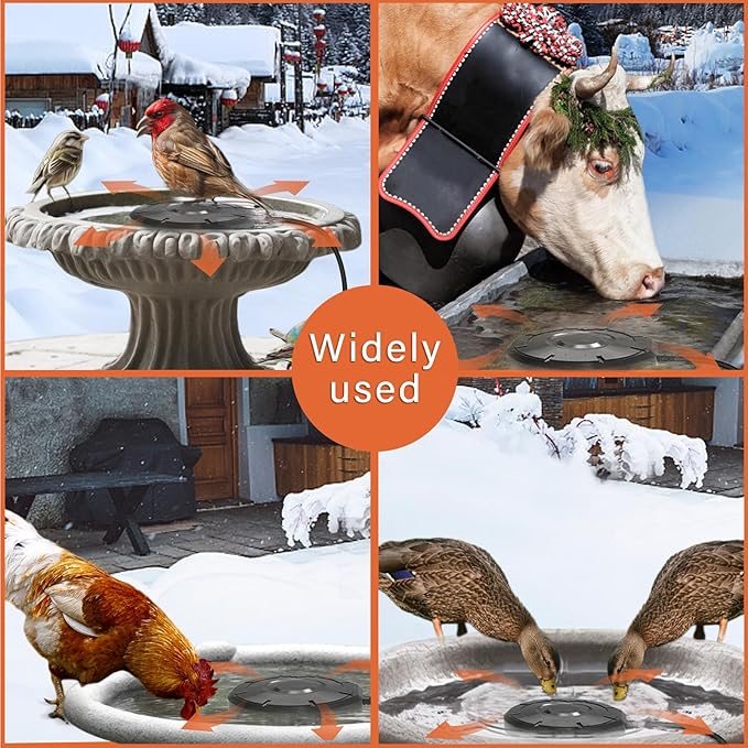 Bird Bath Heater,Birdbaths De-Icer,Birdbath Water Heater Deicer with Thermostatically Controlled,Heated Bird Bath Deicer Suitable for Birdbath Farm Livestock Drinking Outdoors in Winter,Black