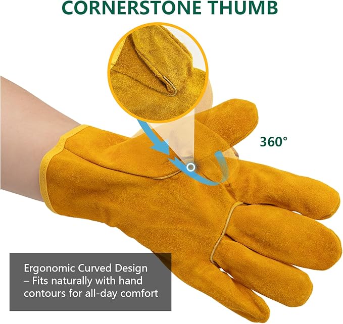 SATA 1 Pack Full Leather Gloves, Mechanics Work Gloves, Cow Split Thin Core Leather, Oil Proof Cut Proof Gardening Gloves