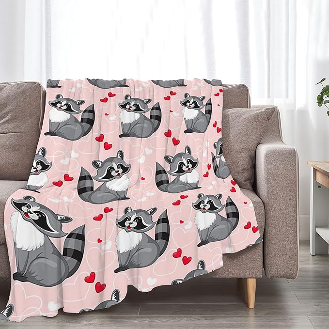 Tijuboni Cute Raccoon Pink 50"x60" Modern Cartoon Throw Blanket for Kids Adults Unisex