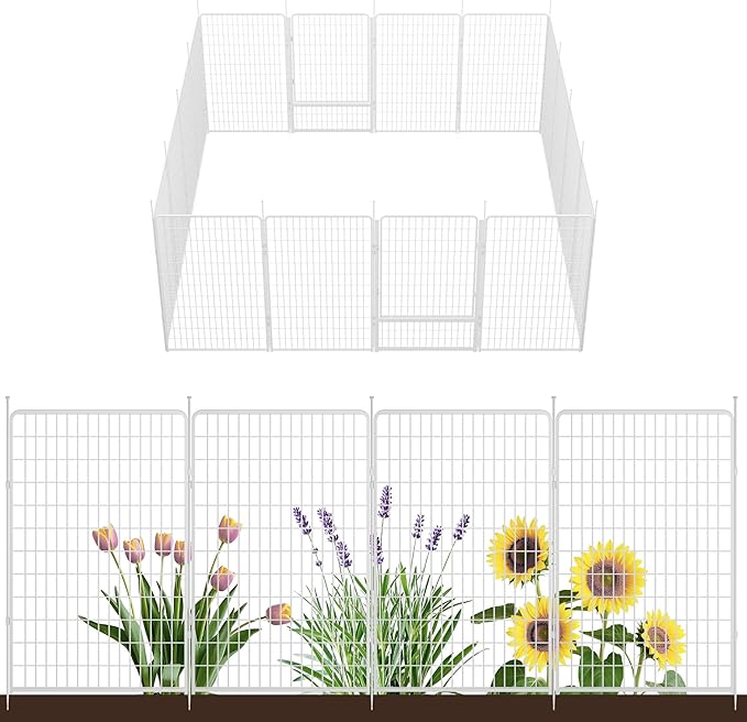 Decorative Garden Fence with Gate 50 in(H) x 40.9 ft(L) 16 Panels, Heavy Duty Metal Animal Barrier Fence for Yard, Flower Bed Fencing, Garden Border Fence, Easy Set Up, White
