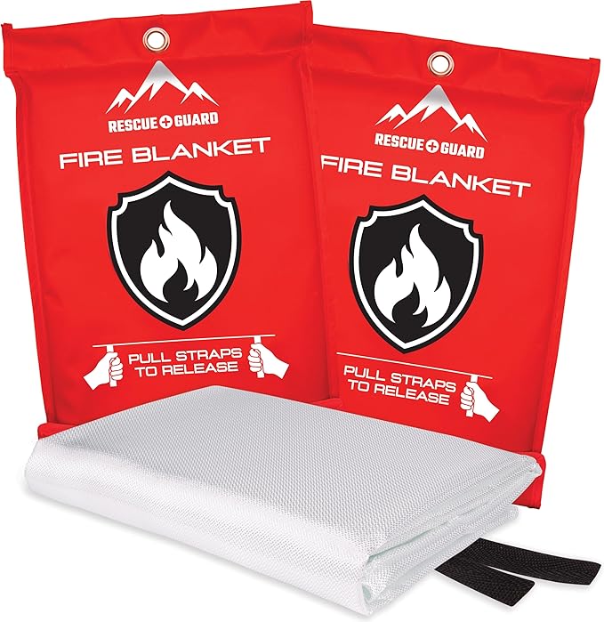 Emergency Fire Blanket - 2-Pack 40”x40” Stay Prepared With Our Fireproof Blanket Extinguish Flames for Your Home Kitchen - Be a hero with first house must haves along with Extinguisher - Home Safety