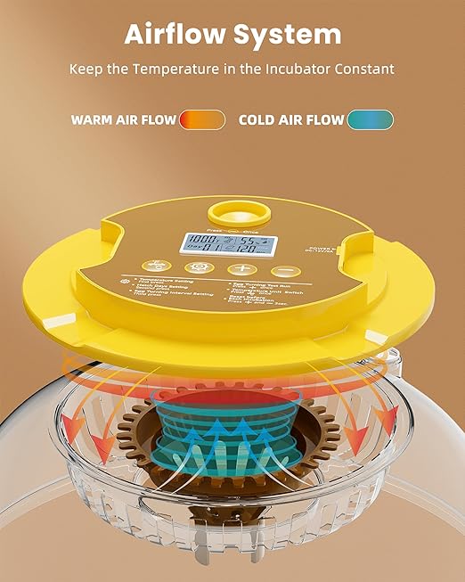 18 Egg Incubator with Automatic Egg Turning - Hatching Unit with Digital Control & Built-in Candler - Incubation System with 2 Hatcher Trays for Chicken, Duck, Goose, Quail, Parrot Eggs - Yellow
