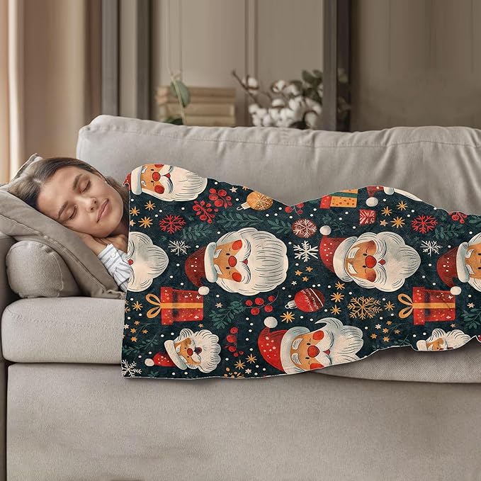 Santa Claus and Gifts Throw Blanket 40"x50", Christmas-Themed Blankets for Living Room Bedroom Decor, Soft Flannel Polyester Warm Cozy Gifts for Kids Adults