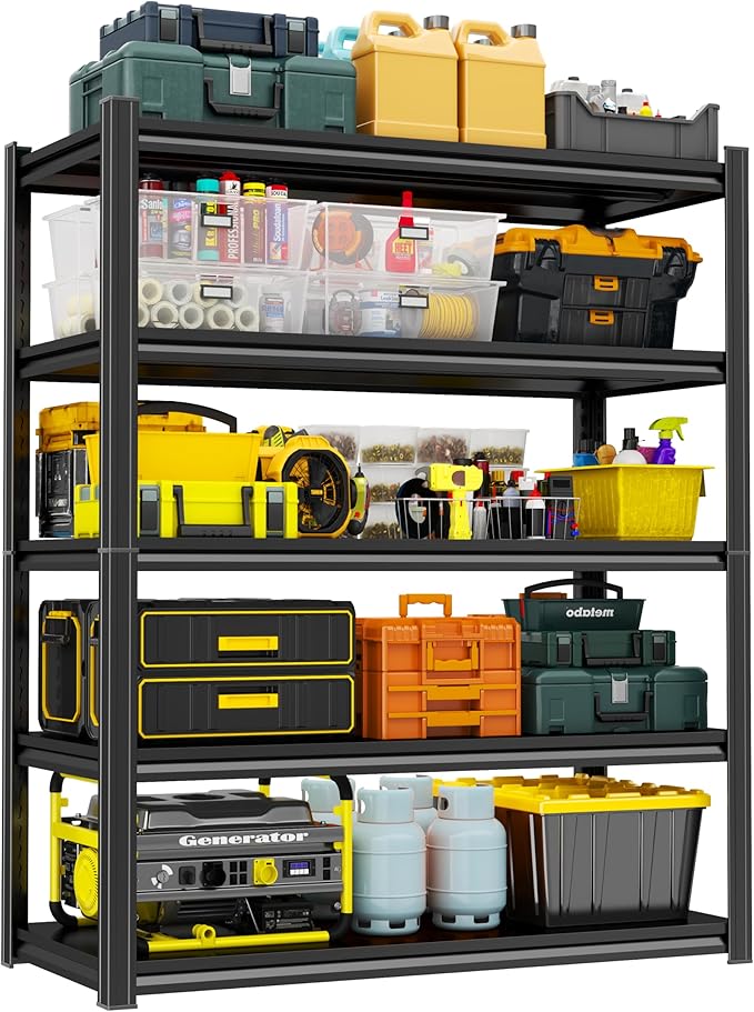 Storage Shelves, Garage Metal Shelving Unit, Adjustable, Double-Layer Column with Reinforced Ribs, Heavy-Duty, Capable of Bearing 3000 lbs, Suitable for Garage, Warehouse, Kitchen Storage