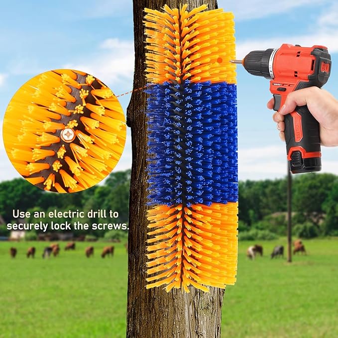 Livestock Scratching Brush - Cow, Horse, Goat, Animal Back Scratching Brush (Yellow Blue, 2PC)