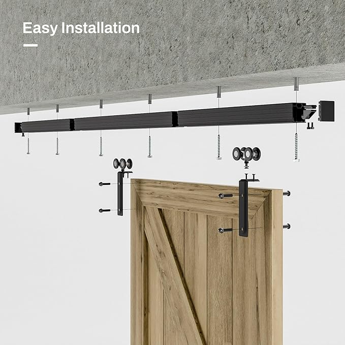 96"/8FT Ceiling Mount Box Rail Barn Door Hardware Heavy Duty Sliding Barn Door Track, Aluminium Alloy Kit for Double Door (No Door)