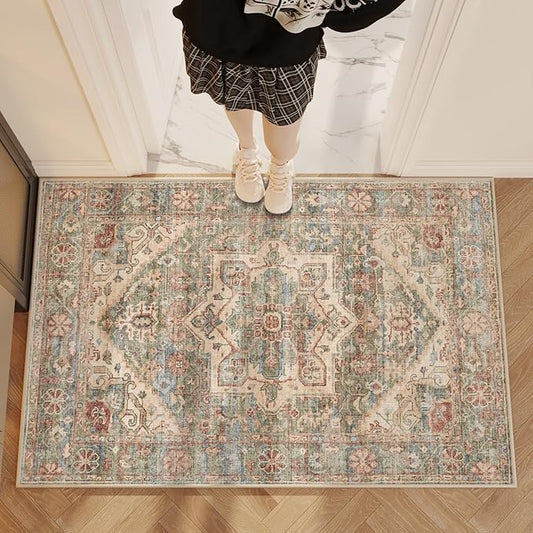 Area Rug 2x3 Door Mat,Washable Rugs,Stain Resistant Soft Thin Rug,Vintage Home Decor Non-Slip Rugs,for Bedroom,Office,Farmhouse,Front Door,Entryway