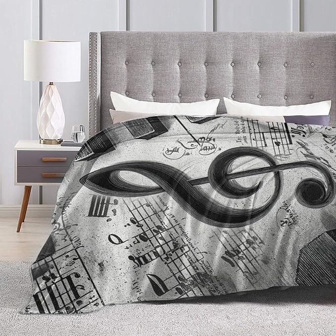 Music Note Throw Blanket Piano Notes Flannel Blankets Music Lover Fuzzy Plush Super Soft Cozy Warm Decor Gifts for Boys Girls Kids Adults Men Women 60" x 80"