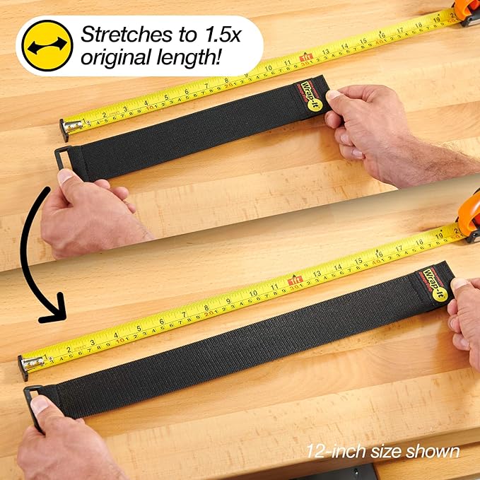 Super-Stretch Wrap-It Storage Straps (Assorted 12 Pack) - Elastic Cinch Straps - Extension Cord Organizer, Hose, Rope and Cable Strap, Cord Wrap, Cord Keeper, Garage and RV Organization
