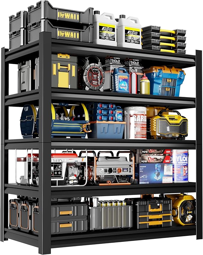 72" H Garage Shelving,5-Tier Heavy Duty Shelving Unit,3000LBS Adjustable Metal Storage Shelves,Storage Rack Units for Industrie,Shed,Warehouse,Basement,Black,48" W x 24" D x 72" H