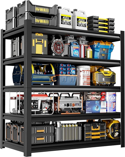 72" H Garage Shelving,5-Tier Heavy Duty Shelving Unit,3000LBS Adjustable Metal Storage Shelves,Storage Rack Units for Industrie,Shed,Warehouse,Basement,Black,48" W x 24" D x 72" H