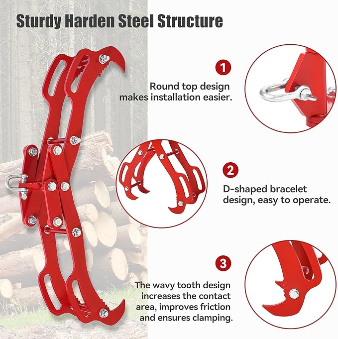 Garvee 28 in Log Lifting Tongs, Log Grabber, Skidding Log Lifting Tongs Timber, Heavy Dut Solid Steel Swivel Dragging Steel Tongs Log Lifting Lumber Skidding Tongs Logging Grabber(4 Claw)