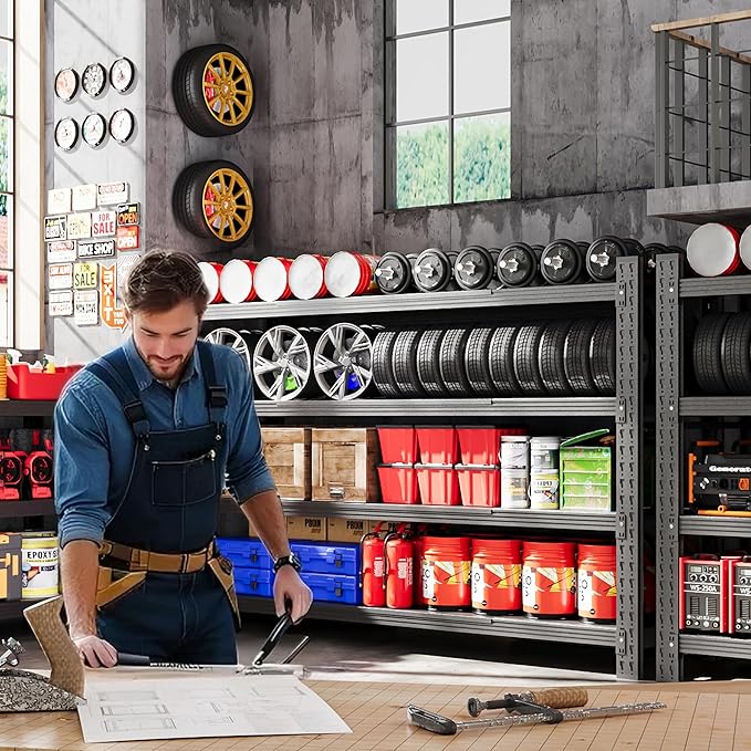 60"W Metal Shelving Units, 5000LBS Garage Shelving Heavy Duty, 24" Deep Large Storage Shelves, 4 Tier Tall Steel Industrial Shelving , Adjustable Standing Shelf for Warehouse / Shop 60"W x 24"D x 70"H