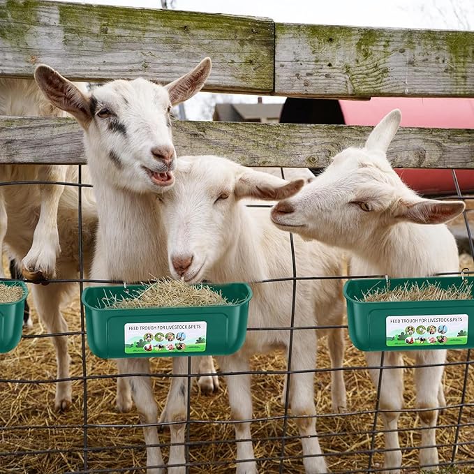 Chicken Feeder Waterer, 10 Pack Duck Feeder Supplies, Hanging Fence Feed Trough with Clips for Goat, Sheeple, Piglet, Gooses, Turkeys, Dog Livestock Poultry,Green