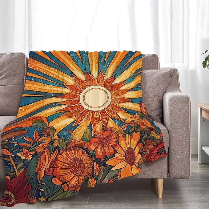 Sunflower Blanket Boho Sunrise Floral Throw Blankets Gifts for Girls Boys Kids Sunflower Lovers Soft Cozy Fleece Plush for Couch Sofa Bed 60"x50"