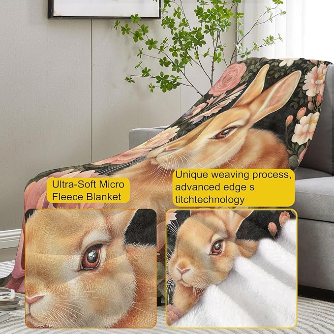 Bunny Blanket, 40"x50" Rabbit Flannel Fleece Throw for Kids & Adults, Ultra-Soft and Warm Home Decor Blanket, Bunny Gifts
